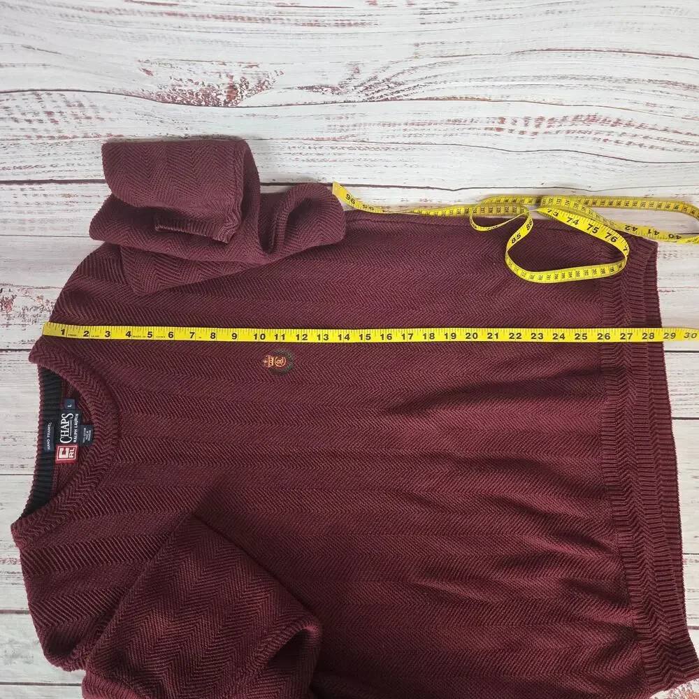 Vtg Chaps Ralph Lauren Mens Sweater Lg Burgundy Hand Framed Long Sleeve Pullover